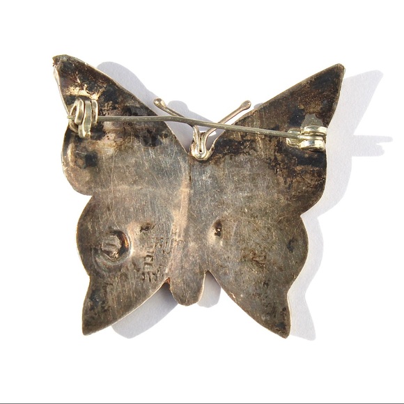 Vintage Abalone Shell Sterling Silver Butterfly Brooch Large Pin Mexican Estate - Picture 3 of 4